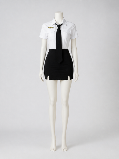 Women's Police Officer Costume Set, White Shirt Black Skirt with Tie Costumes detail 2