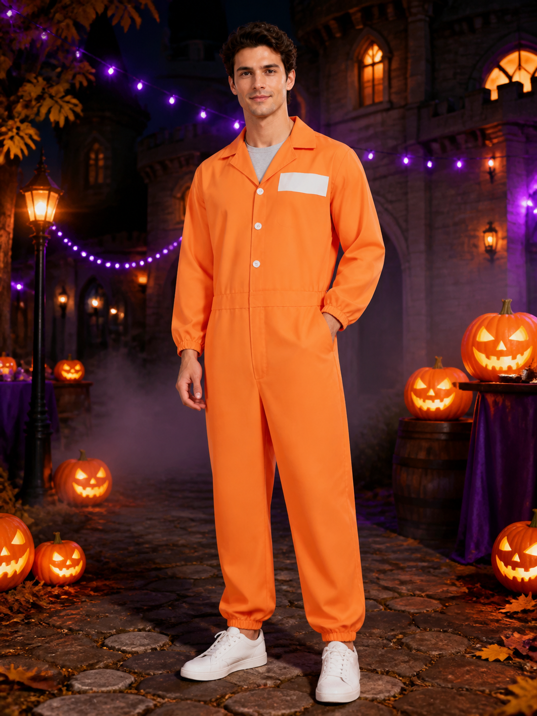 Orange Prisoner Jumpsuit Costume with State Prison Print, Halloween Outfit