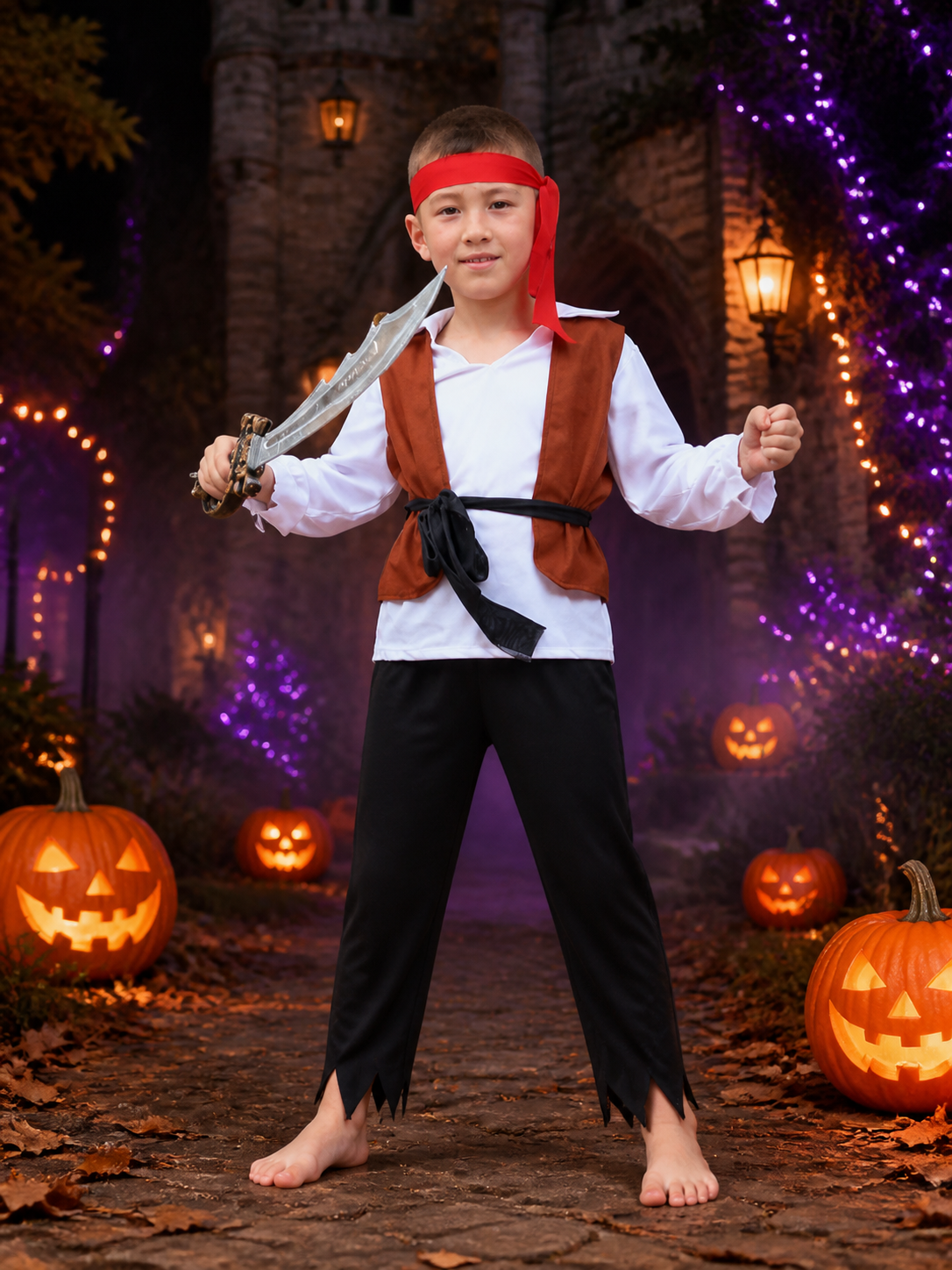 Kids Pirate Costume Set with Vest, Pants & Belt - Halloween Cosplay Outfit Costumes detail 2