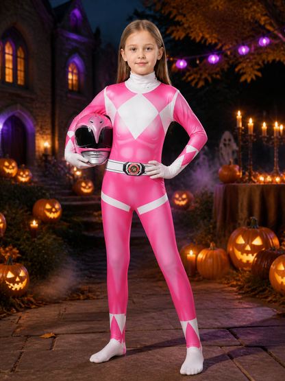 Pink Ranger Cosplay Bodysuit Costume with Mask and Belt, Halloween Outfit Costume Masks detail 2