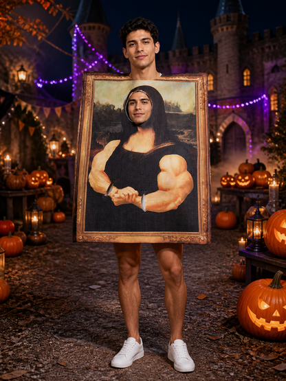 Mona Lisa Muscle Bodysuit Costume, Funny Printed Adult Cosplay Outfit Costumes detail 2