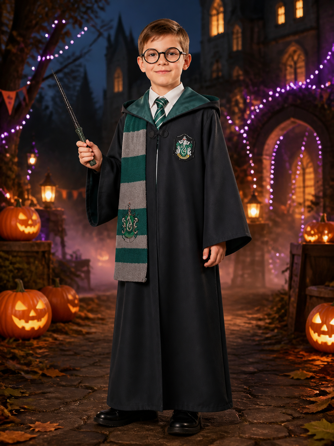 Slytherin Wizard Costume with Hood for Cosplay