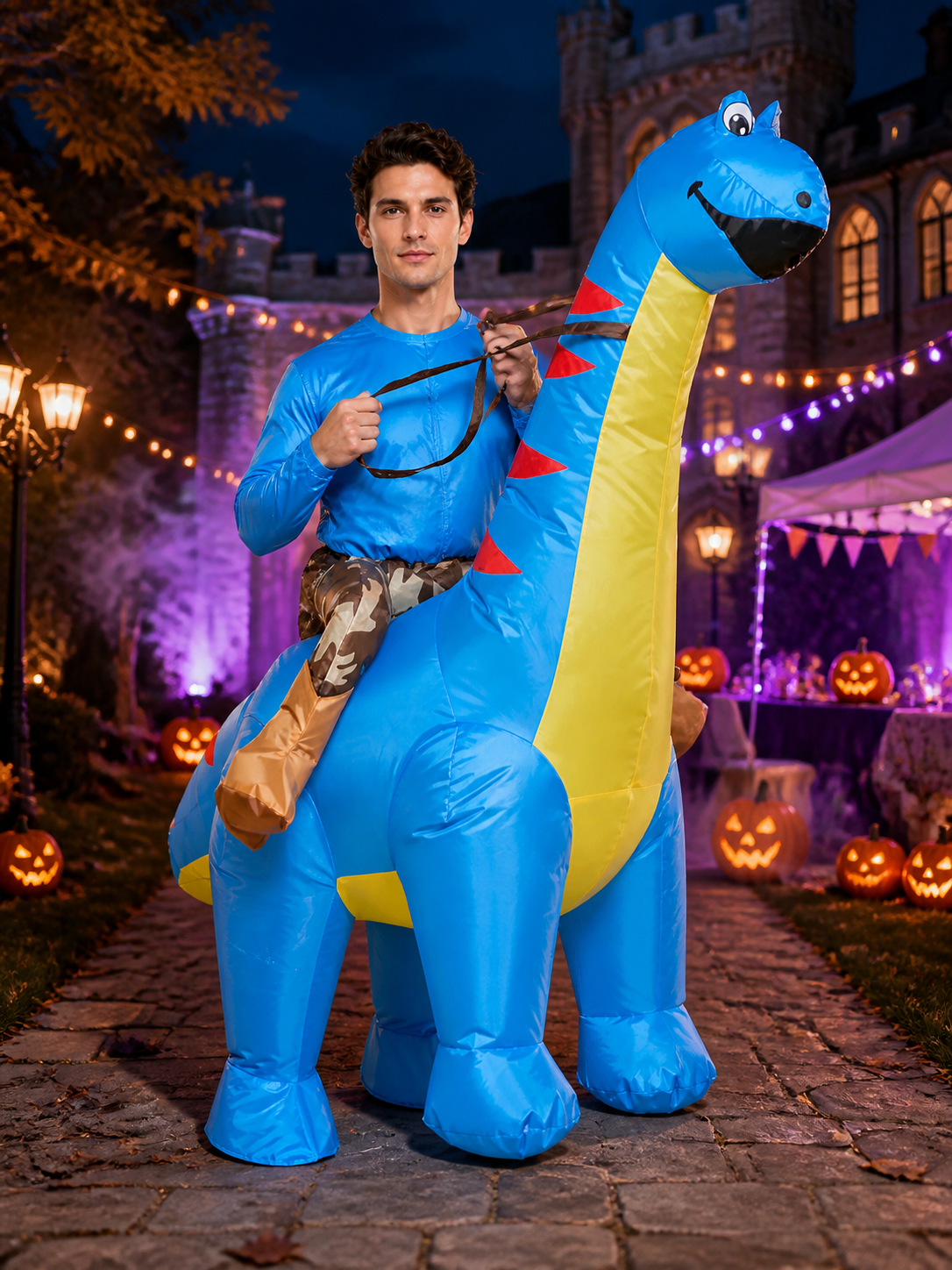 Adult Inflatable Four-Legged Dinosaur Costume With Saddle, Halloween Party Costumes detail 2