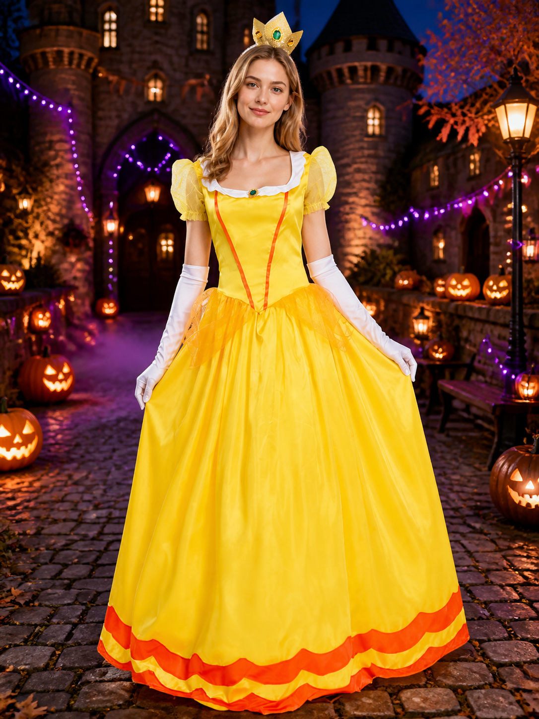 Princess Costume Dress Set with Crown Headpiece and Long Gloves Costume Dresses detail 2