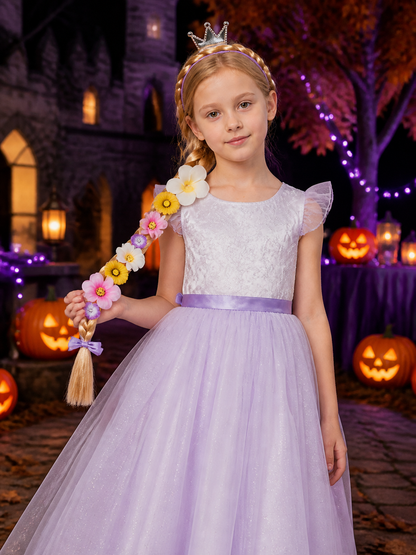 Kids Rapunzel Princess Braided Wig and Crown Halloween Accessory Set Costume Wigs detail 2