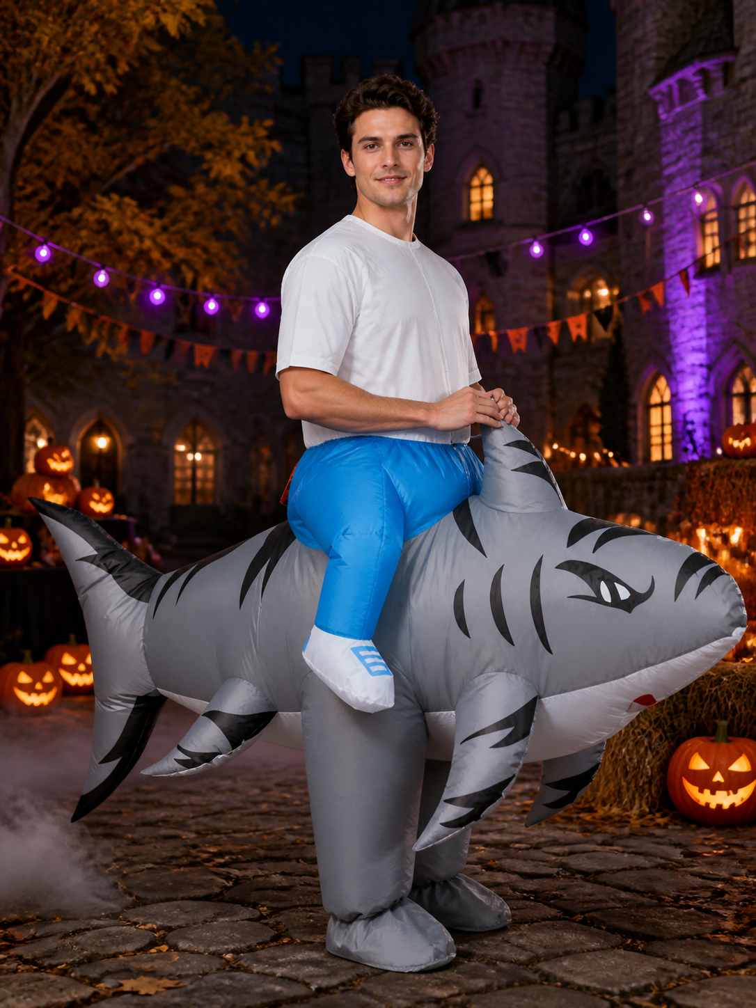 Unisex Gray Inflatable Shark Bodysuit Halloween Costume