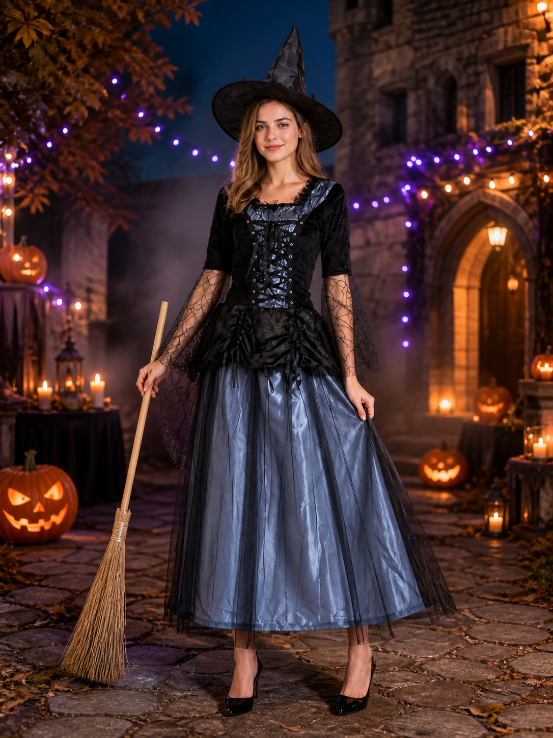 Witch Costume with a Full Skirt and Hat