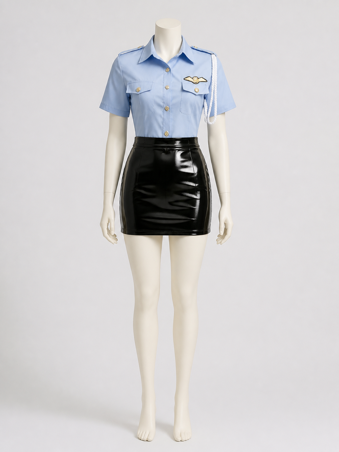 Women's Sexy Police Officer Halloween Costume Set, Light Blue Top & Black Costumes detail 2