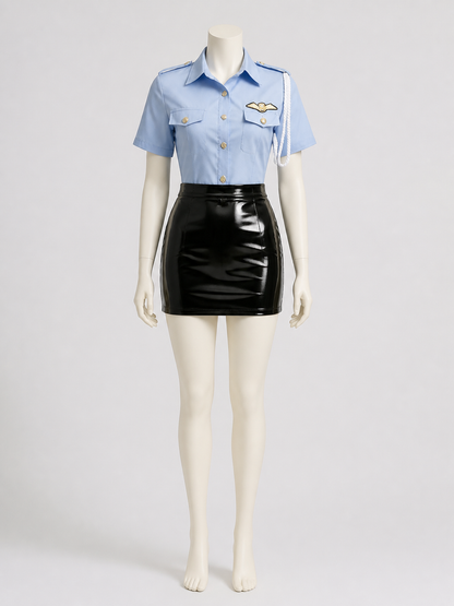 Women's Sexy Police Officer Halloween Costume Set, Light Blue Top & Black Costumes detail 2