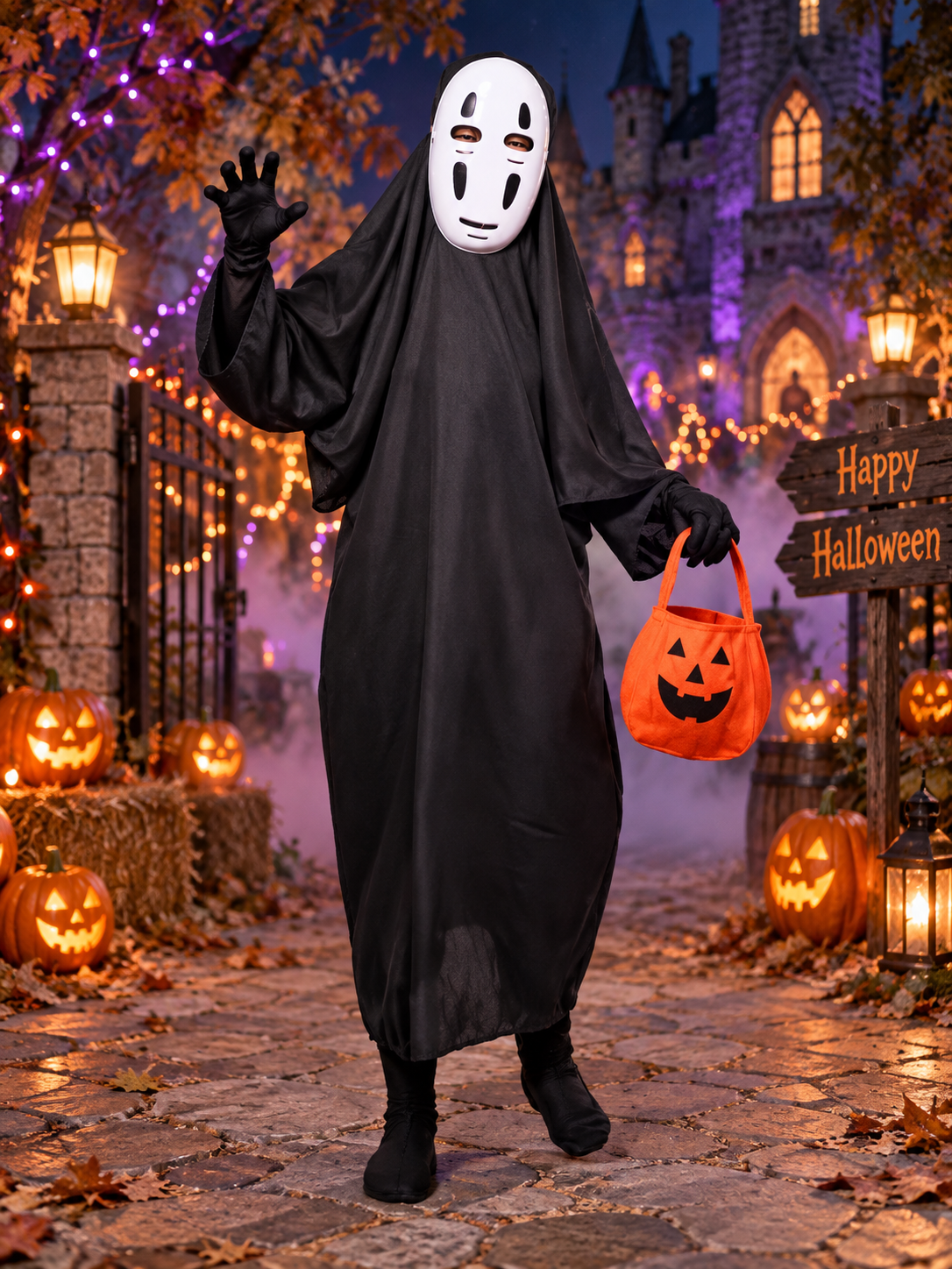 Kids' costume: robe, mask, gloves, bag