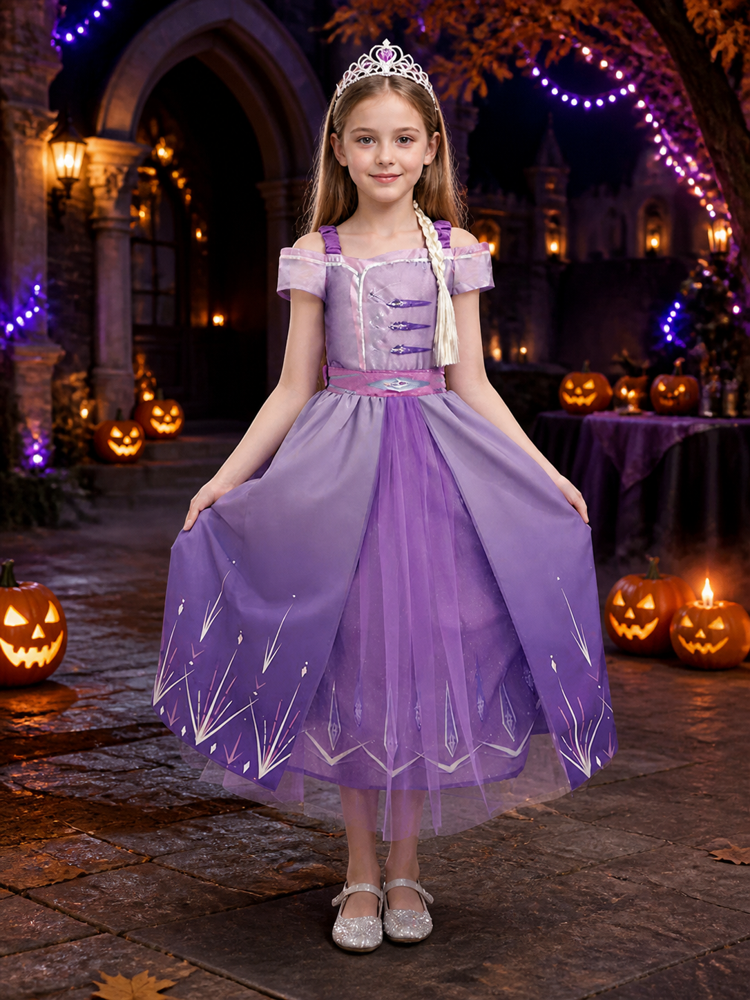 Girls Princess Fairy Tale Costume Dress, Purple Pink Tulle with Star Pattern Costume Dresses detail 2