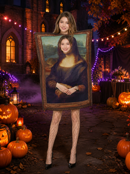 Funny Mona Lisa Halloween Jumpsuit Costume with Oil Painting Frame Costumes detail 2