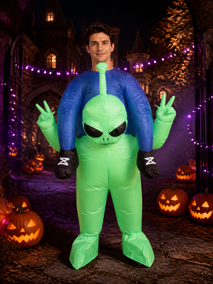 Green Alien Inflatable Costume with Blue Arms, Halloween Party Jumpsuit Costumes detail 2