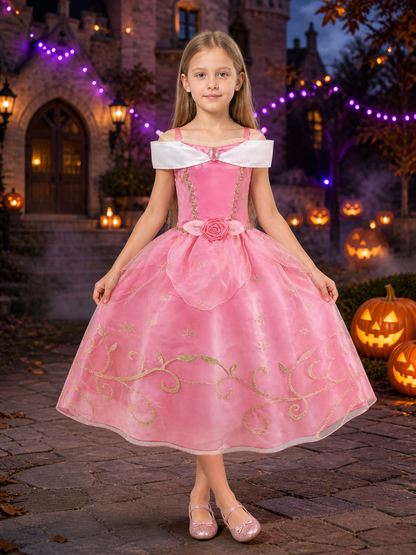 Girls' Princess Dress Costume, White Collar & Gold Trim, Pink Tutu Dress for Costume Dresses detail 2