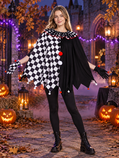 Plaid Clown Costume Carnival Cape-Cloak