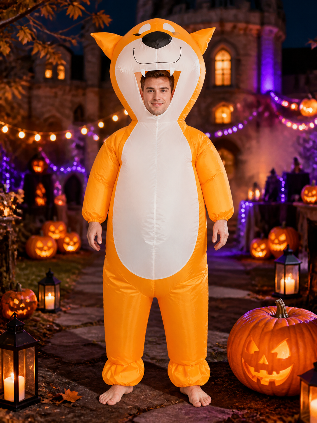 Orange Dog Inflatable Costume, Full-Body Animal Suit for Halloween Parties and Costumes detail 2