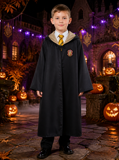 Hufflepuff Wizard Robe Costume Set with Hood and Tie Costumes detail 2