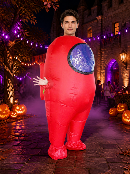 Red Inflatable Alien Costume with Blue Observation Window, Funny Halloween Costumes detail 2