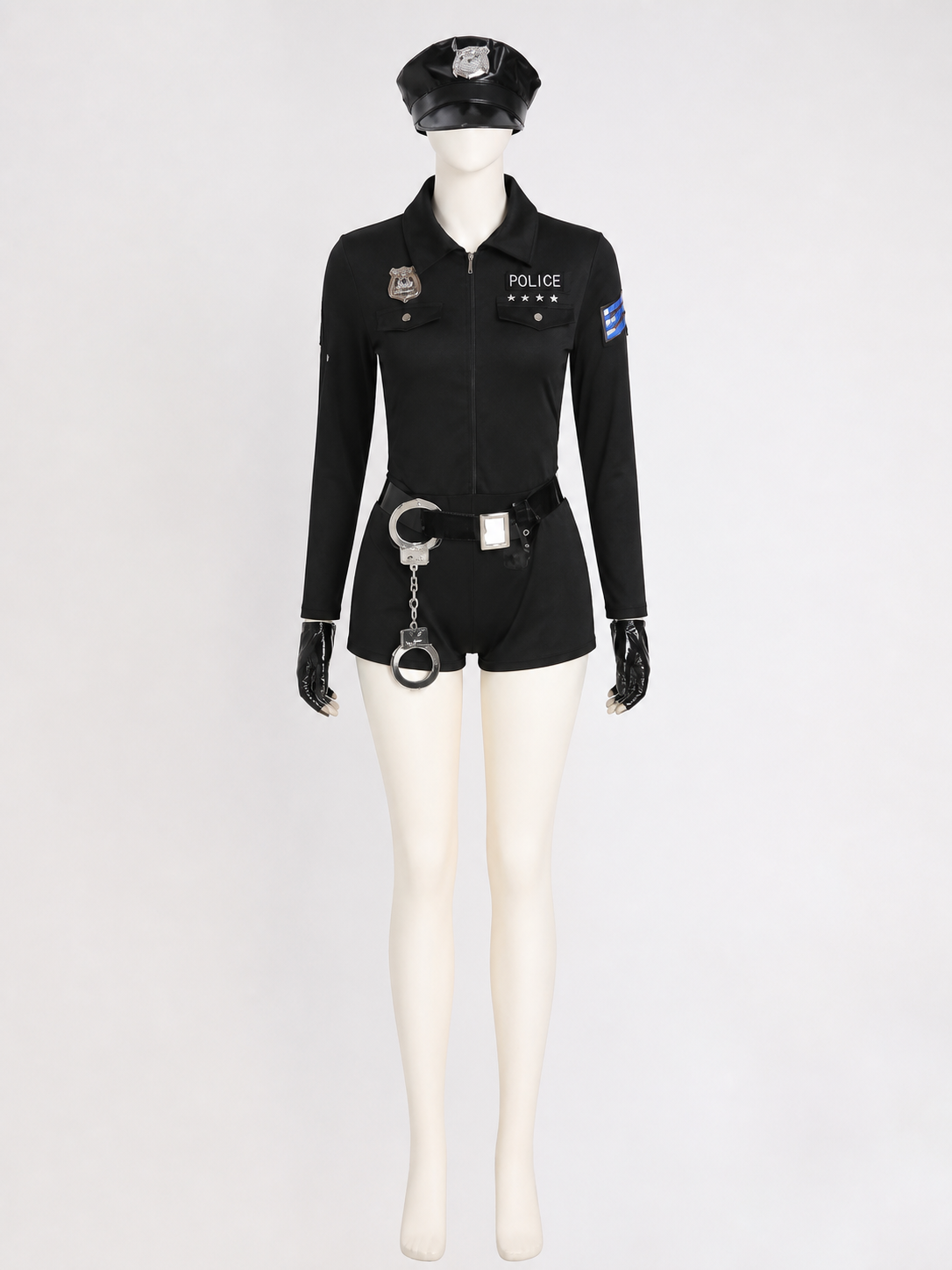 Women's Sexy Police Officer Bodysuit Costume with Hat, Belt & Handcuffs for Costume Headwear detail 2