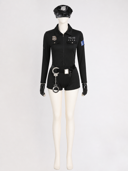 Women's Sexy Police Officer Bodysuit Costume with Hat, Belt & Handcuffs for Costume Headwear detail 2