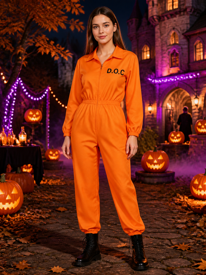 Orange Prisoner Jumpsuit Costume, Long Sleeve, DOC Back Print, Plus Size Costumes detail 2