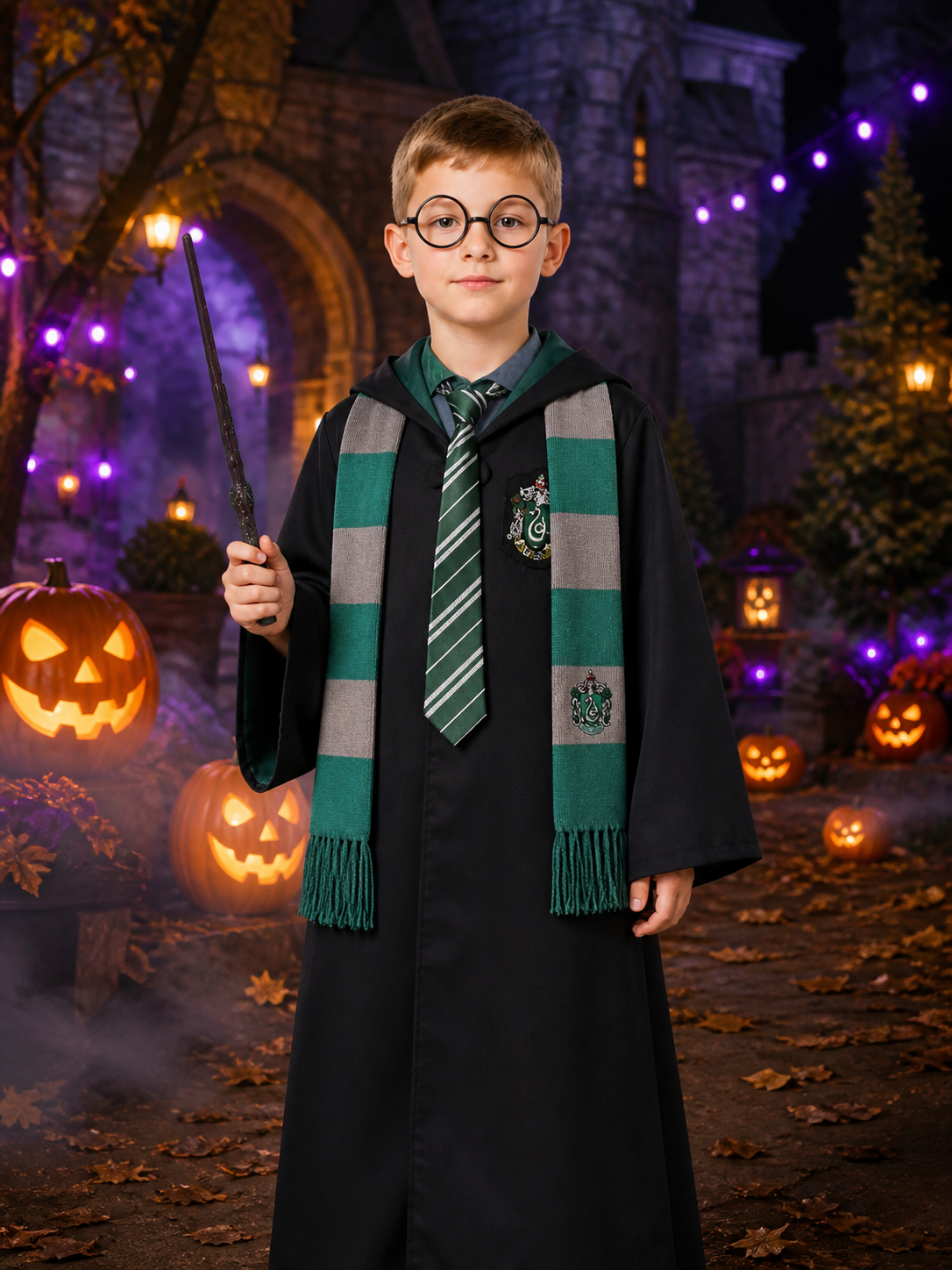 Slytherin Wizard Costume with Hood for Cosplay
