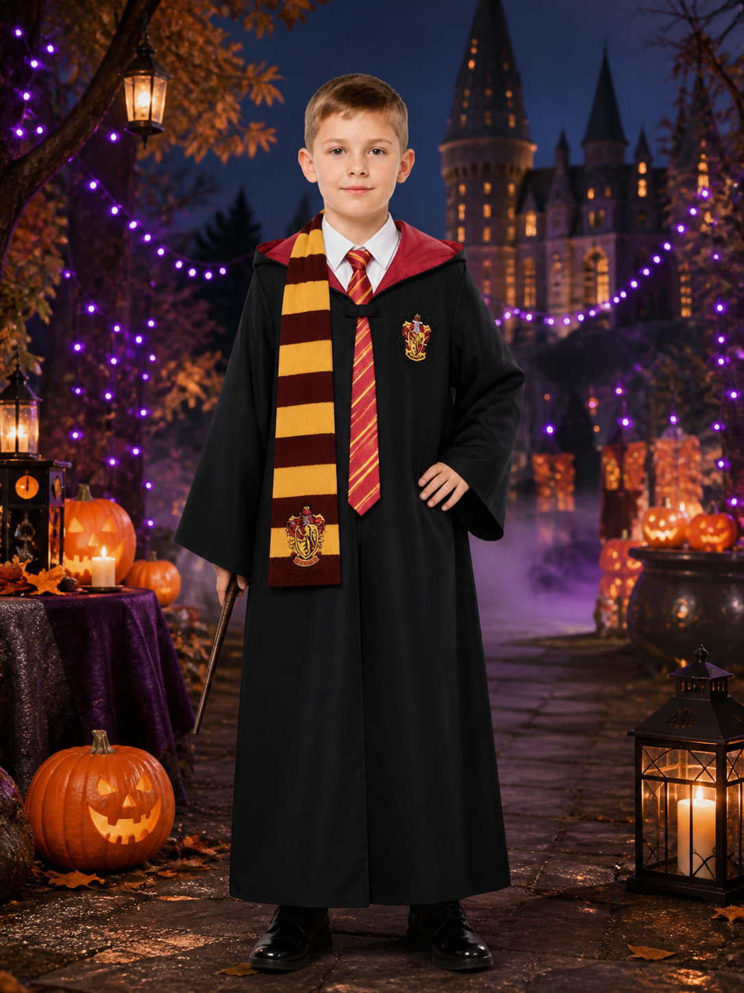 Gryffindor Wizard Costume Set, Hooded Robe With Scarf And Tie Costumes detail 2