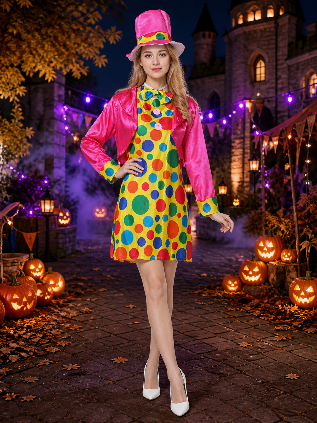 Clown Carnival Costume Dress Jumpsuit with Hat Costume Dresses detail 2