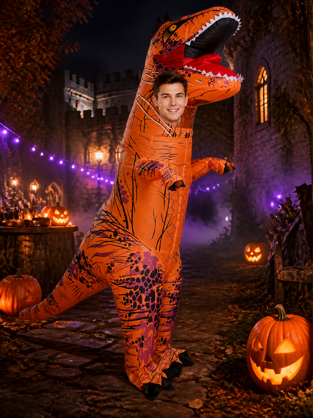 Walking T-Rex Inflatable Dinosaur Costume for Adults and Kids with Black Spots Costumes detail 2