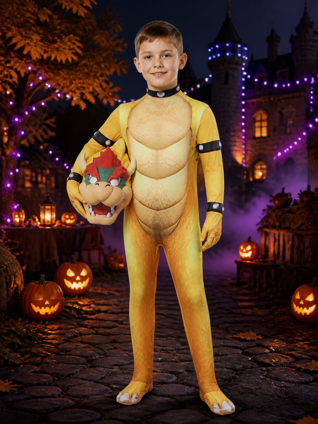 Bowser Hooded Bodysuit Costume For Halloween, Full Body Jumpsuit With Face Costumes detail 2