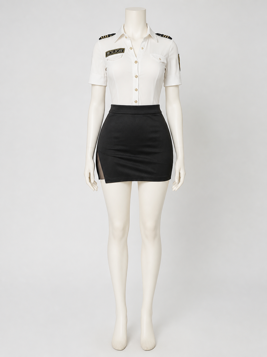 Women's Police Officer Costume Set with Epaulettes and Gold Buttons Costumes detail 2