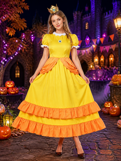 Yellow Princess A-Line Cosplay Costume Dress, Puff Sleeves, Orange Ruffles Costume Dresses detail 2