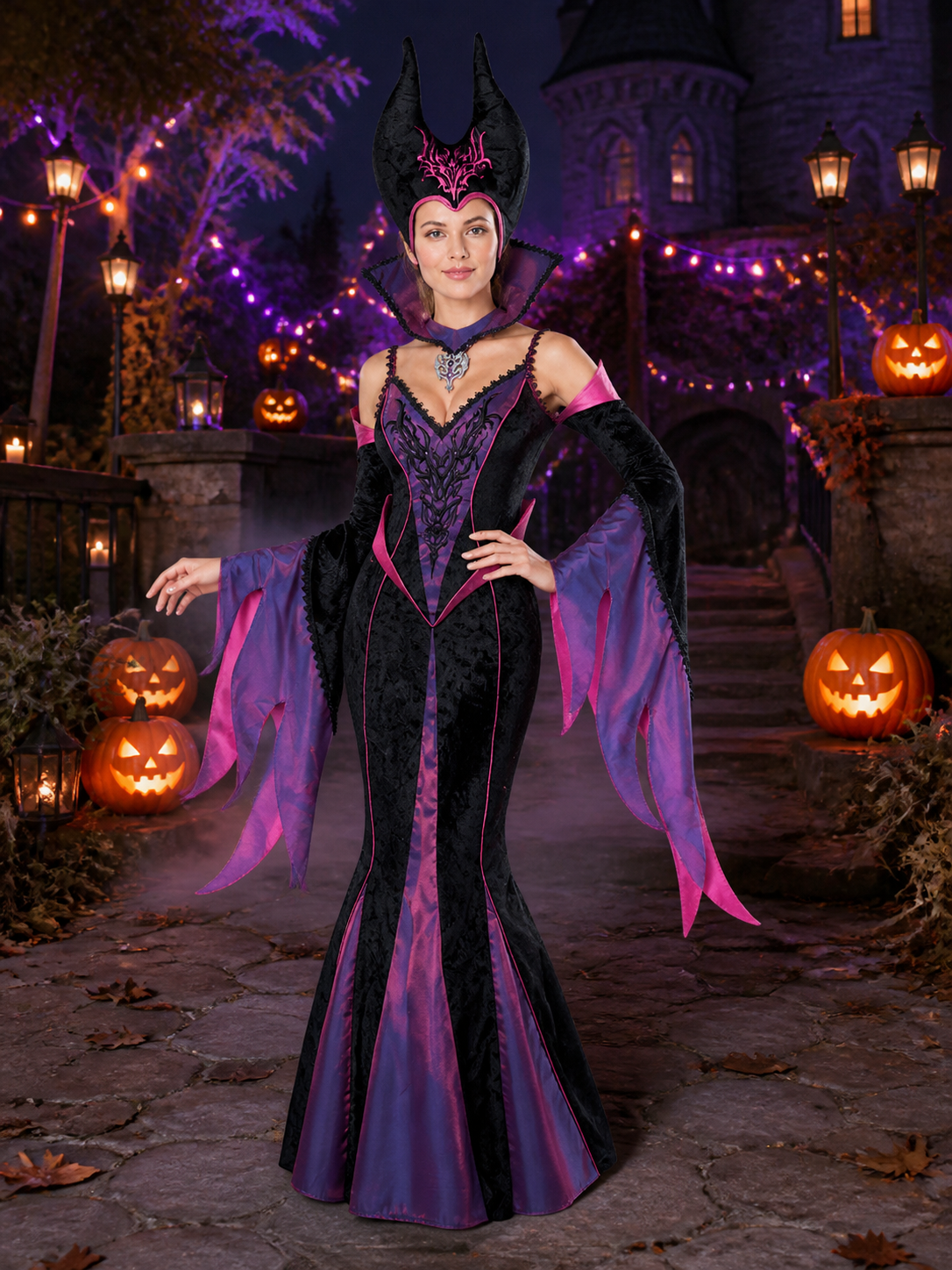 Women's Witch Costume with Hat and Pendant