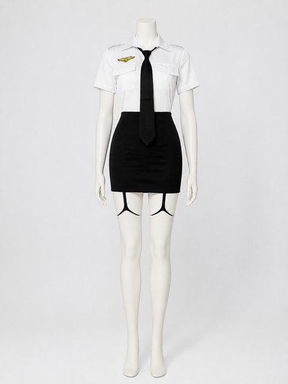 Women's Sexy Police Costume Set - White Uniform Top with Gold Badge, Black Skirt Costumes detail 2