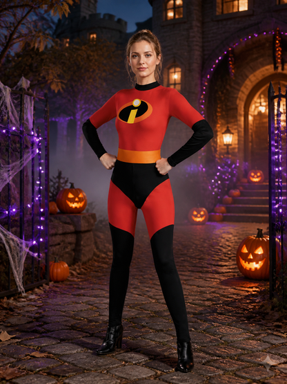 Kids' Red, Black And Yellow Superhero Long-Sleeve Bodysuit Costume Costumes detail 2
