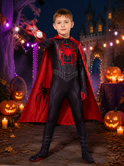 Kids' Black Spider-Man Bodysuit Costume With Mask, Cape And Web Shooters Costume Capes detail 2