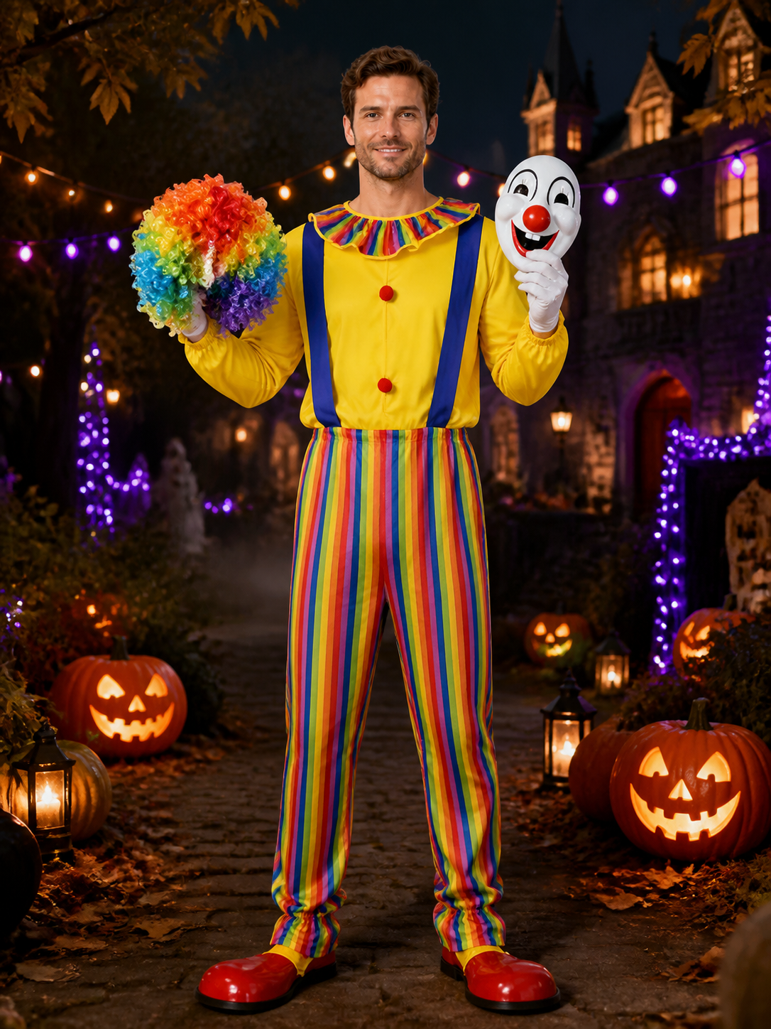 Rainbow Striped Clown Costume for Masquerades and Halloween Costumes detail 2