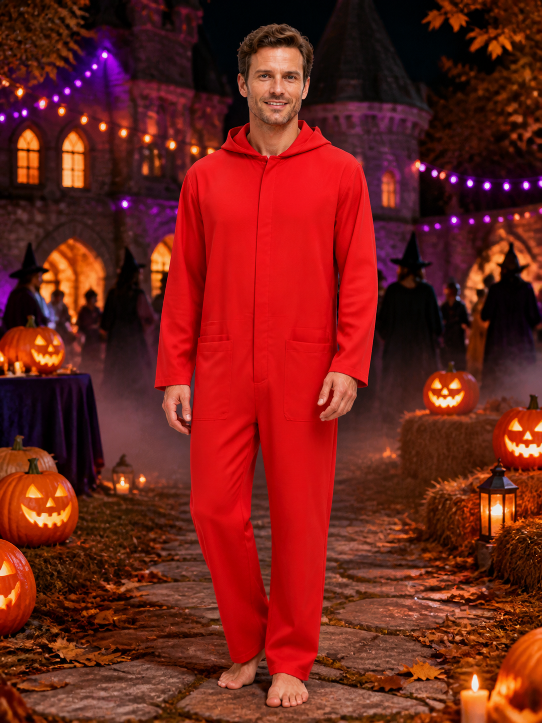 Red Dali Hooded Jumpsuit Costume, Long Sleeve Cosplay Outfit Costumes detail 2