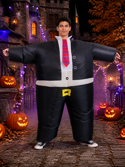 Black Suit Inflatable Costume with Tie and Belt for Halloween Costumes detail 2