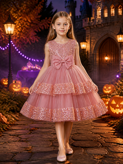 Toddler Girls' Sequined Princess Dress with Layered Tulle Skirt and Bow Costume Dresses detail 2