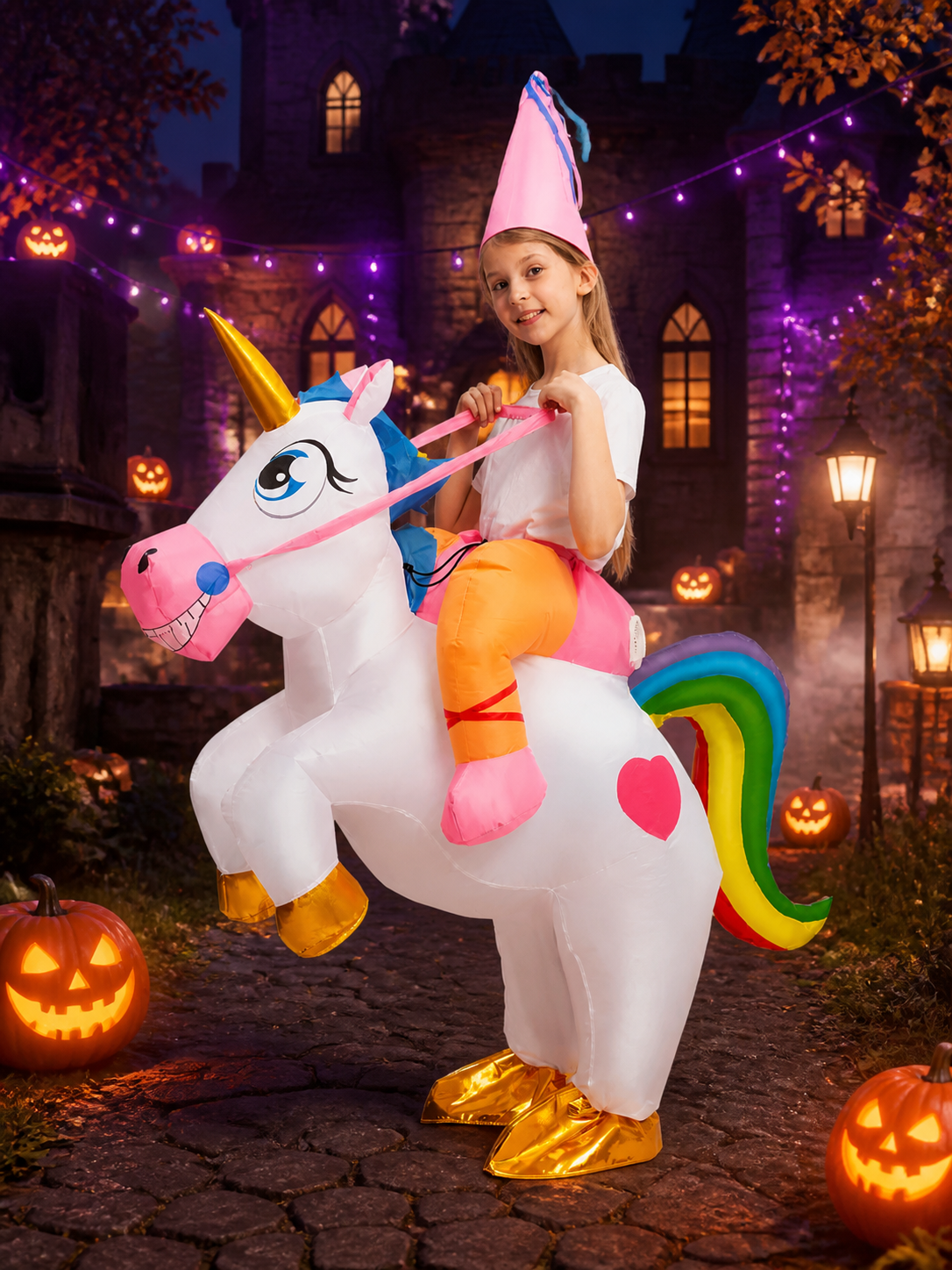 Unicorn Inflatable Costume With Rainbow Tail And Gold Horn Costumes detail 2
