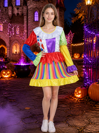 Rainbow Clown Costume Jumpsuit with Ruffles for Cosplay