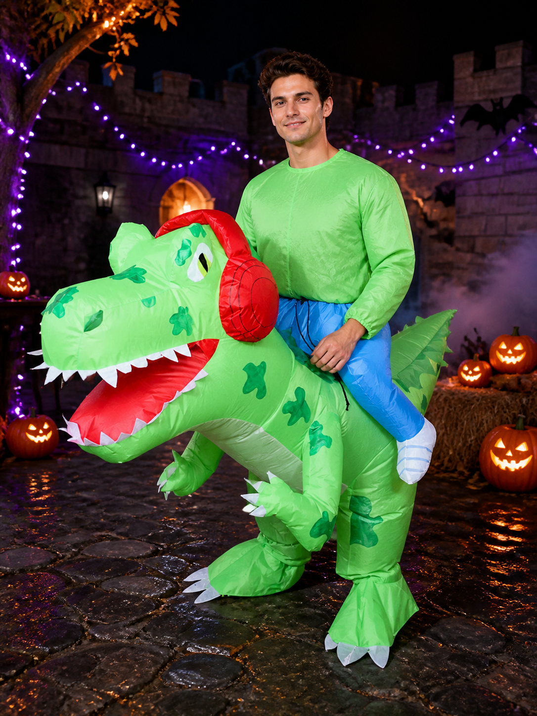 Inflatable Dinosaur Costume, Green Red Spotted Halloween Costumes detail 2