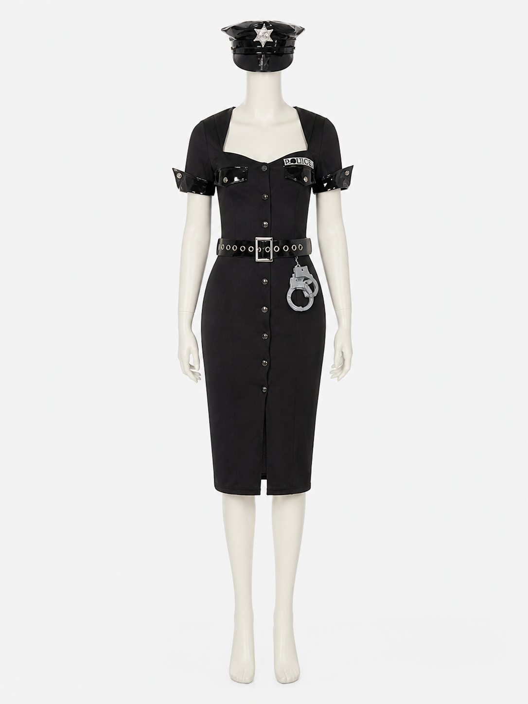 Women's Black Police Costume Set with Dress, Hat and Belt Costume Dresses detail 2