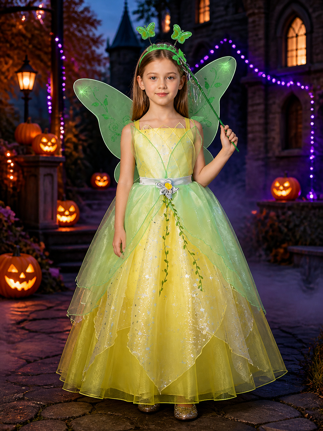 Girl's Princess Dress Costume, Layered Gown with Leaf and Star Sequins Costume Dresses detail 2