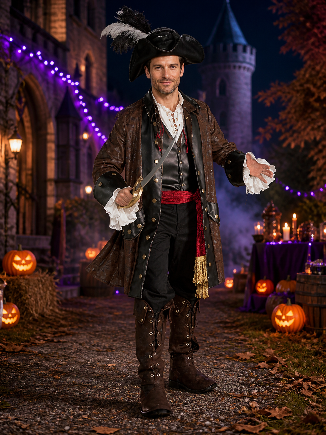 Captain Jack-Style Pirate Costume for Halloween Cosplay Costumes detail 2