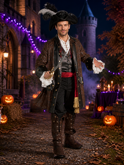 Captain Jack-Style Pirate Costume for Halloween Cosplay Costumes detail 2
