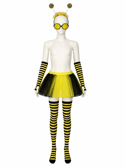 Bee Costume Accessories Set - Black Yellow Striped Headband, Glasses, Gloves & Costume Headwear detail 2
