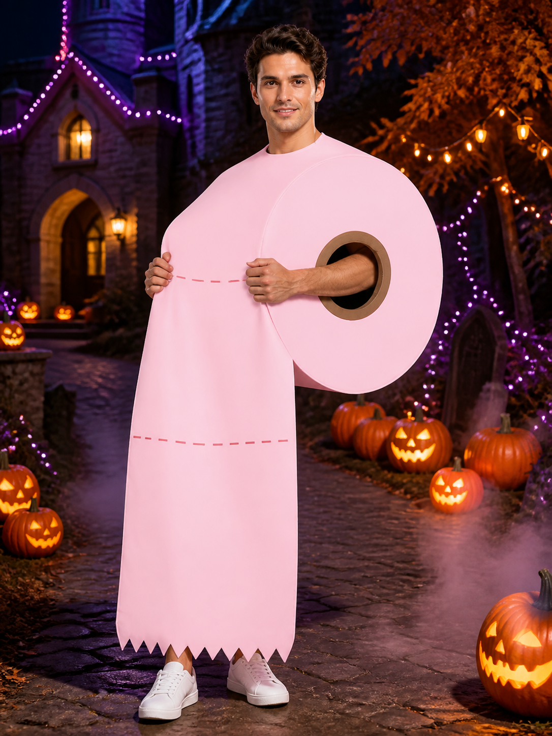 Unisex Pink Scissors Costume Jumpsuit, One-Size Halloween Cosplay Outfit