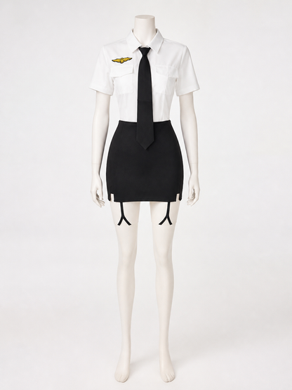 Women's Police Officer Costume Set with Hat, Tie & Gloves - White & Black Short Costume Headwear detail 2